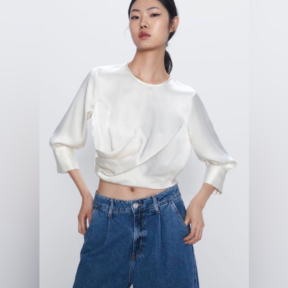 Zara Satin Silk Cropped Blouse M
